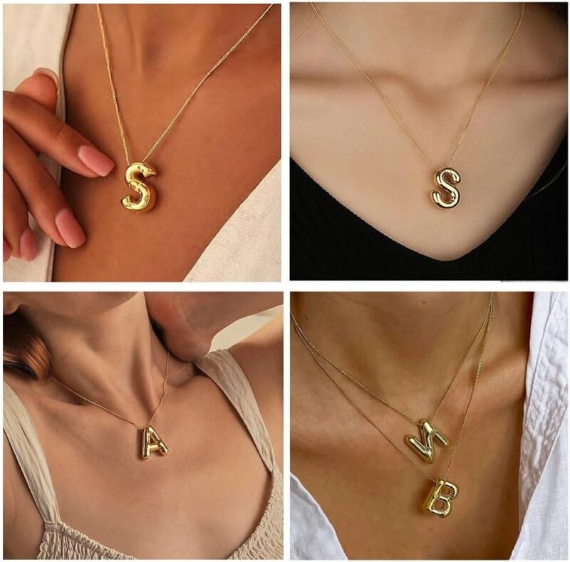 Gold Initial Necklaces for 𝐖𝐨𝐦𝐞𝐧 𝐓𝐞𝐞𝐧𝐬 𝐆𝐢𝐟𝐭𝐬 Trendy Stuff Bubble Letter Pendant Necklace Gold Jewelry Birthday Gifts for Women Teen Her Mom Sister - Image 4