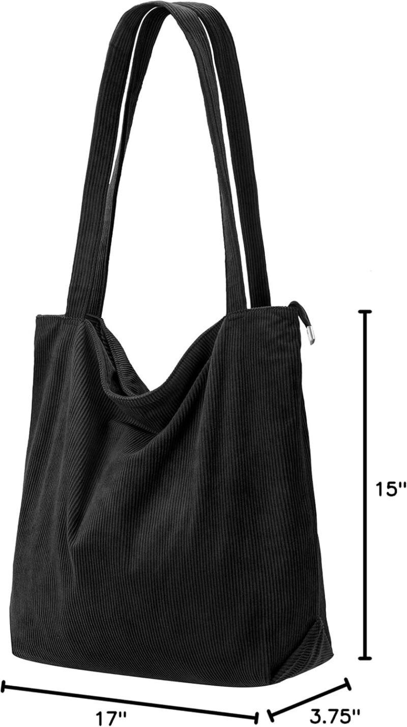 Iioscre Corduroy Tote Bag for Women,Hobo HandBags with Zipper,Large Capacity Casual Shoulder Handbags with Inner Pockets - Image 8