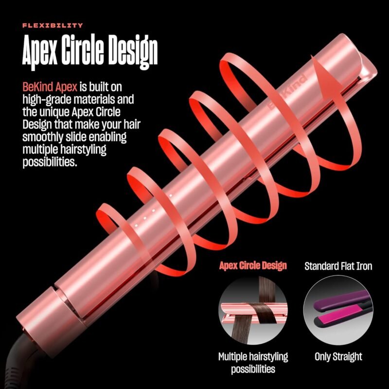 Bekind Apex 2-in-1 Hair Straightener Flat Iron | 1“ 460°F Straightener and Curler for All Hairstyles | UltraSmooth Tech | 15s Fast Heating & Temp Memory | Gift Set for Girls Women (Apex Peach) - Image 2