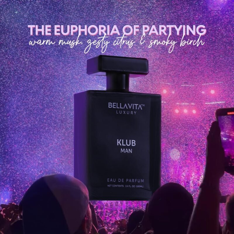BellaVita Luxury KLUB Men's Eau De Parfum (100ml) | Intense, Masculine Party Perfume for Men | Notes: Lemon, Jasmine, Rose, Musk, Amber and Patchouli | Made with Premium Long-Lasting Perfume Oils - Image 2