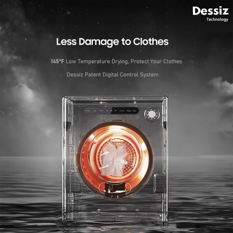 Clothes Dryer, 970w, 1.6 Cu.Ft. Machine for laundry with Stainless Steel Drum, 11lbs with Exhaust Hose,Digital Control, Auto Stop with Hygrometer Sensor, Dryer for Apartments, Home, RV, Dorms - Image 2