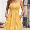 HUHOT Women's Summer Casual Square Neck Dress with Pocket Cute Sleeveless High Waist A-line Sundress Midi Dresses - Image 2