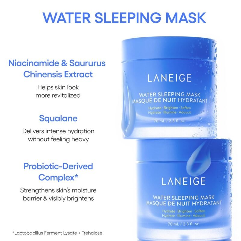 LANEIGE Water Sleeping Mask: Korean Overnight Mask, Squalane, Probiotic-Derived Complex, Hydrate, Barrier-Boosting, Visibly Smooth and Brighten - Image 2