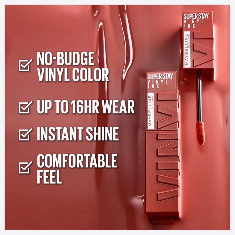 Maybelline Super Stay Vinyl Ink Longwear No-Budge Liquid Lipcolor Makeup, Highly Pigmented Color and Instant Shine, Peppy, Pink Lipstick, 0.14 fl oz, 1 Count - Image 2