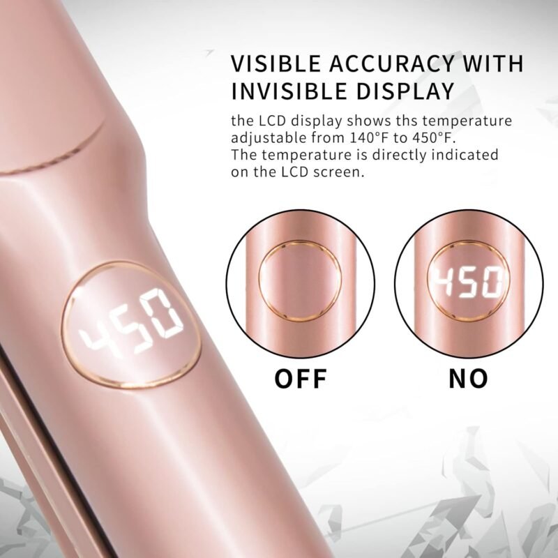 Mini 1/2 inch Flat Iron LED Display Tourmaline Titanium Ceramic Plate 4D 360°Swivel Small Hair Straightener for Woman Short Hair Adjustable Temperature Dual Voltage Auto Shut Off (Rose Gold, 1.5 Inch) - Image 2