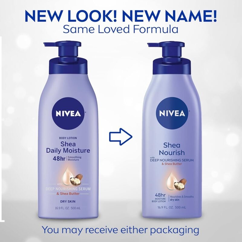 NIVEA Shea Nourish Body Lotion with Deep Nourishing Serum and Shea Butter, 48-Hour Moisturizing Body Lotion for Dry Skin, Nourishes and Smooths Dry Skin, 16.9 Fl Oz Pump Bottle - Image 2