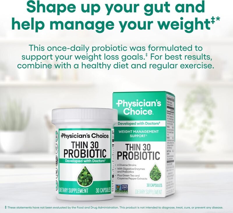 Physician's CHOICE Probiotics for Weight Management & Bloating - 6 Probiotic Strains - Prebiotics - Key ingredient Cayenne - Supports Gut Health - Weight Management for Women & Men - Green Tea - 30 CT - Image 2