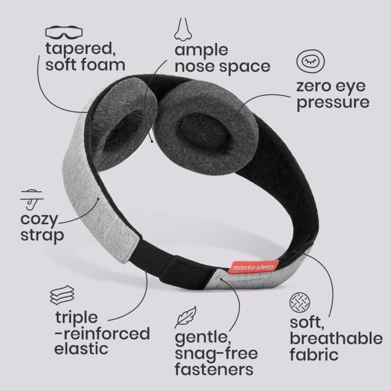Manta Sleep Mask - 100% Light Blocking, Adjustable Sleeping Mask with Detachable Eye Cups, Ultra Comfortable for Women & Men, Zero Pressure on Lashes, Perfect for Travel/Shift Work - Image 8