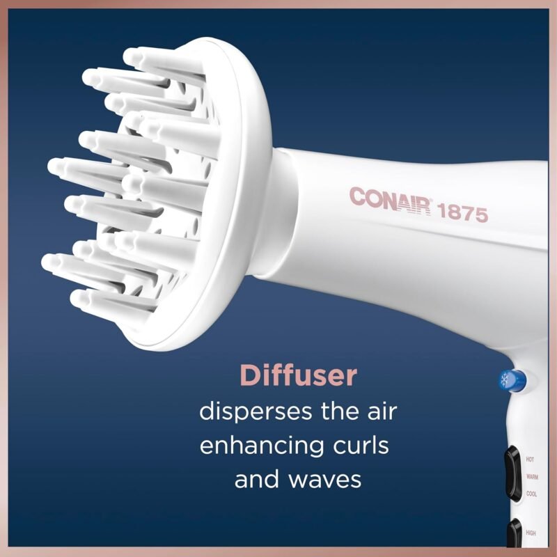 Conair Double Ceramic Hair Dryer with Diffuser | Blow Dryer with Ionic Conditioning | Includes Diffuser and Concentrator | Amazon Exclusive - Image 3