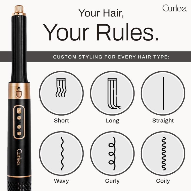 Hair Dryer Brush 1200 Watts 6 in 1 Hair Accessories Blow Dryer Automatic Curling Iron with Storage Box in Black for Curl Enhancing Hair Smoothing Volumizing Styling - by Curlee - Image 7