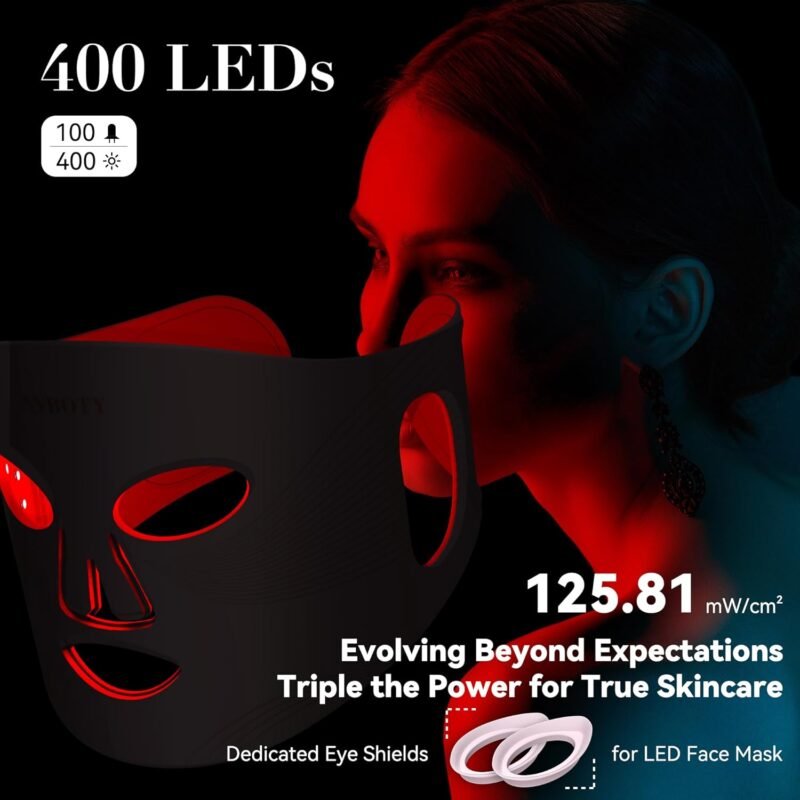 LED Face Mask Light Therapy, 4 Modes Portable Red Light Therapy for Face with 2000mAh Rechargeable Remote, Blue, Orange, 850NM Infrared & Red Light Mask, 400 LEDs for Anti-Aging, at Home - Image 4