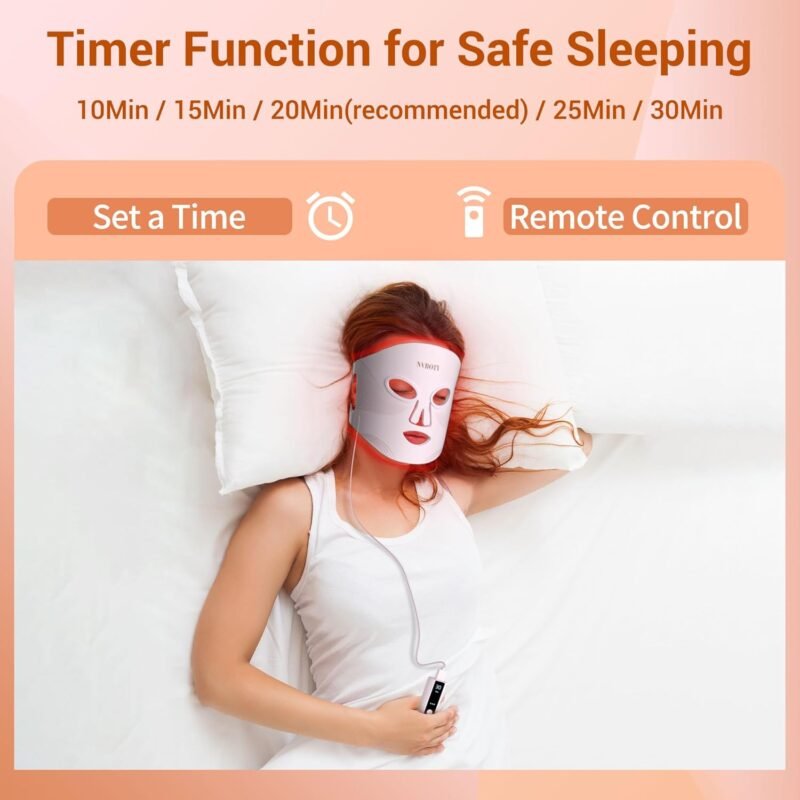LED Face Mask Light Therapy, 4 Modes Portable Red Light Therapy for Face with 2000mAh Rechargeable Remote, Blue, Orange, 850NM Infrared & Red Light Mask, 400 LEDs for Anti-Aging, at Home - Image 7