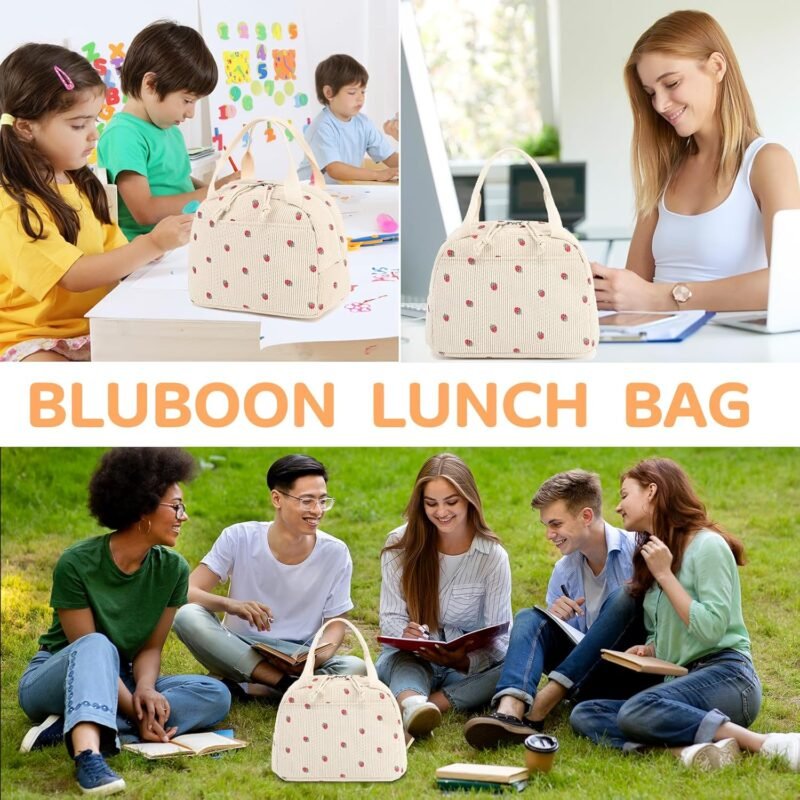 Bluboon Lunch Bag for Women Men Cute Corduroy Lunch Tote Bags Reusable Insulated Lunch Box Large Capacity Reusable Insulated Cooler for Work Picnic or Travel - Image 8
