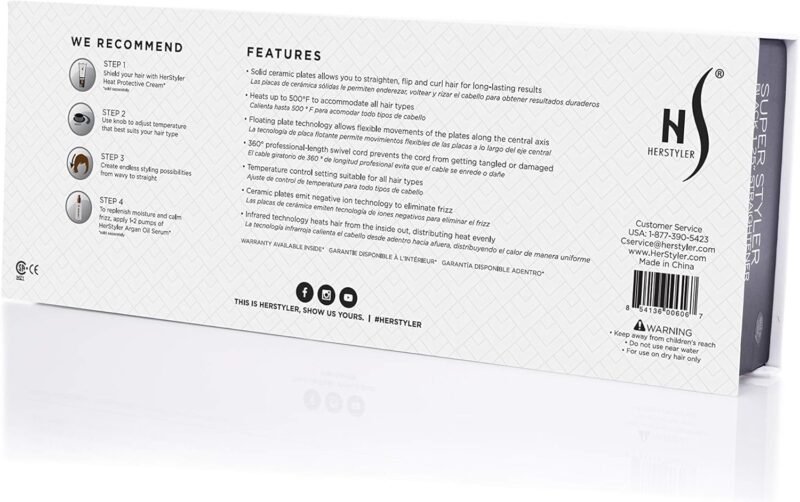 Herstyler Superstyler Onyx Ceramic Flat Iron, Ceramic Hair Straightener With Adjustable Temperature, Travel-friendly Dual Voltage Flat Iron - Image 4