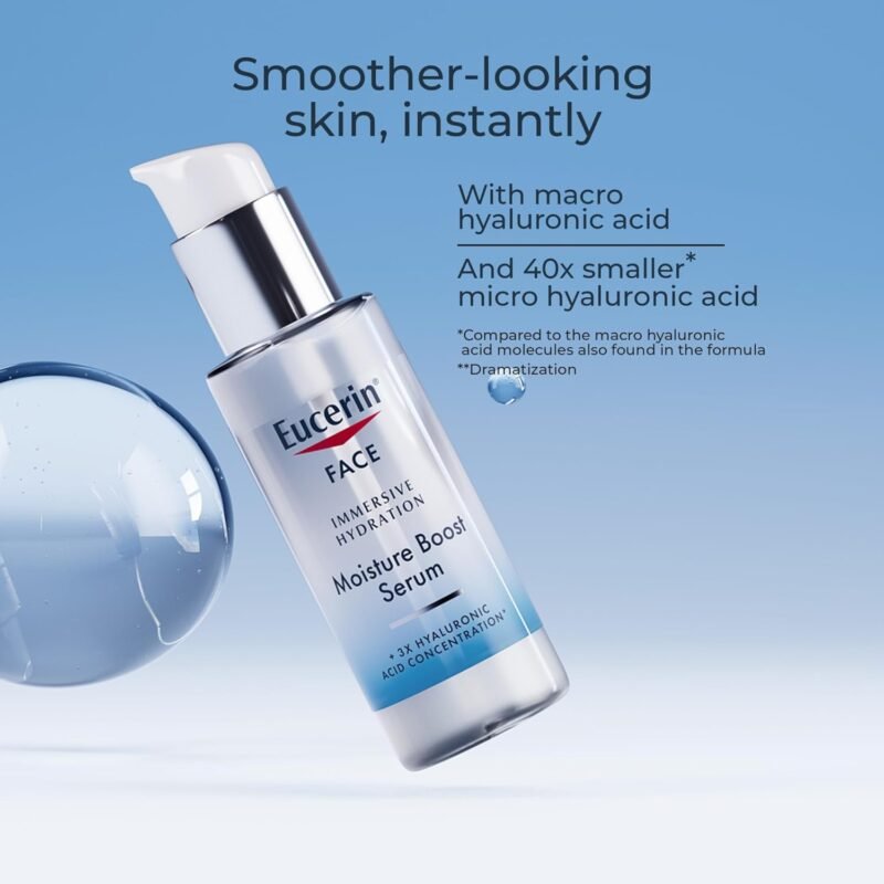 Eucerin Face Immersive Hydration Moisture Boost Face Serum, Ultra-Lightweight Hyaluronic Acid Serum Smooths Fine Lines and Wrinkles, 1 Fl Oz Bottle - Image 6