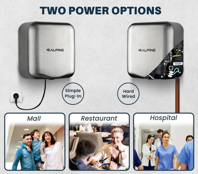 Alpine Industries Hemlock Automatic Hand Dryer - Heavy Duty Stainless Steel | 1800Watts | 110-120Volts (Brushed Stainless Steel) - Image 3