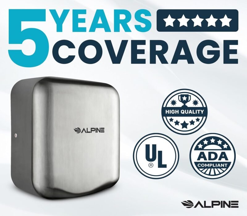 Alpine Industries Hemlock Automatic Hand Dryer - Heavy Duty Stainless Steel | 1800Watts | 110-120Volts (Brushed Stainless Steel) - Image 4