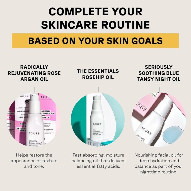 Acure Seriously Soothing Tansy Night Rose Oil - Soothes, Deep Hydrate & Moisturize Dry, Acne Prone, Sensitive Skin - Antioxidant Night Cream Serum Oil Blend with Blue Tansy & Rose - 100% Vegan, 1 oz - Image 5