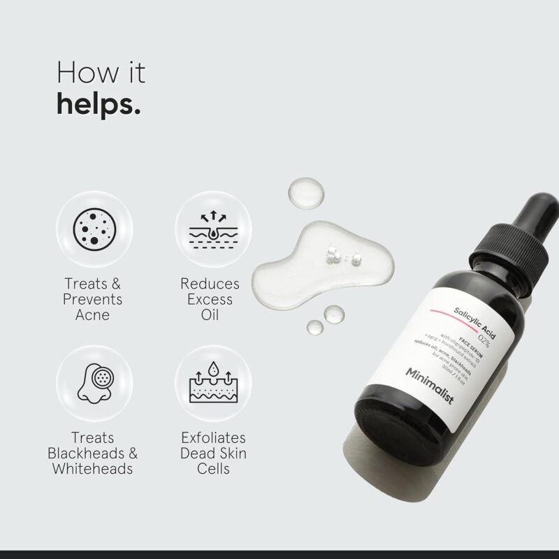 Minimalist 2% Salicylic Acid Serum For Acne, Blackhead & Open Pores | Reduces Excess Oil & Bumpy Texture | BHA Liquid Exfoliant for Acne Prone & Oily Skin | For Women & Men | 1 Fl Oz/30ml - Image 3