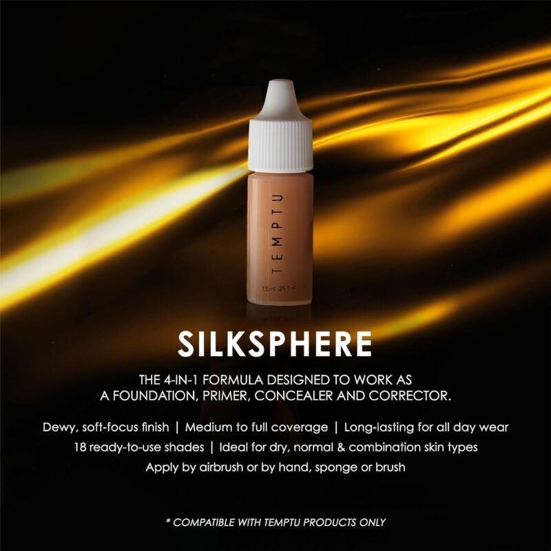 TEMPTU SilkSphere Airbrush Foundation: Long-Lasting Liquid Makeup, Medium to Full Coverage, 4-In-1 Formula Foundation, Primer, Concealer & Correcto, Luminous, Dewy Finish, Available in 18 Shades - Image 3