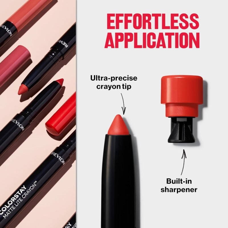 REVLON ColorStay Matte Lite Crayon Lipstick with Built-in Sharpener, Smudge-proof, Water-Resistant Non-Drying Lipcolor, 006 Lift Off, 0.049 oz (Pack of 2) - Image 4
