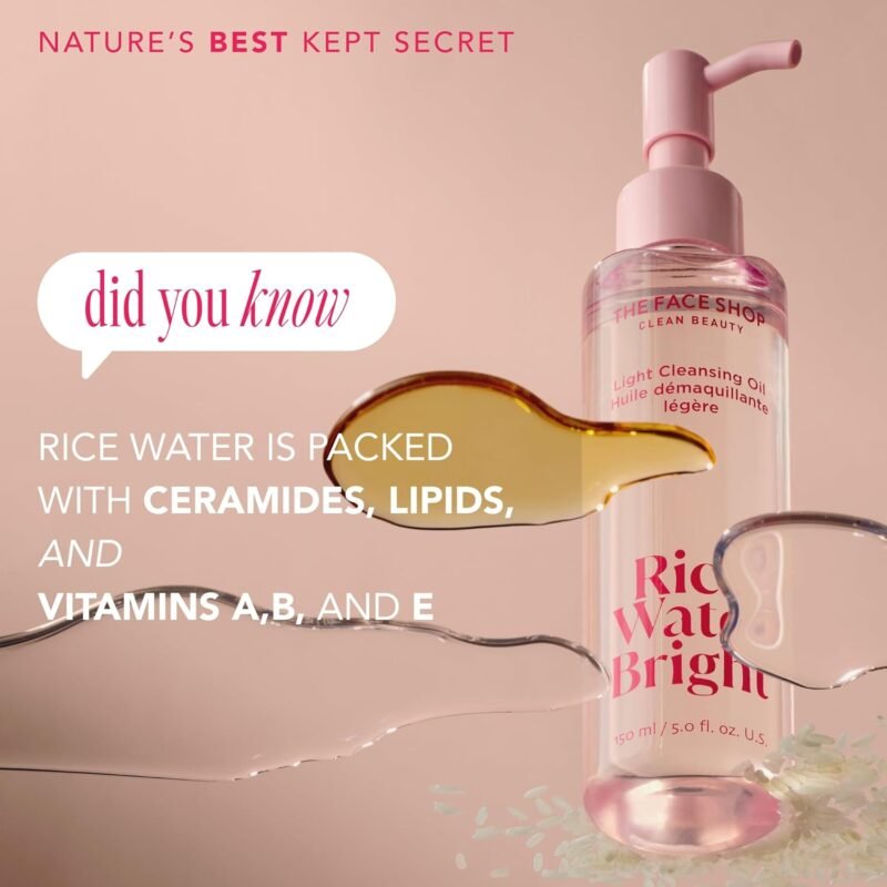 The Face Shop Rice Water Bright Light Facial Cleansing Oil, Daily Makeup Remover, Oil Cleanser, Vegan, Korean Skin Care with Jojoba Oil, Face Pore Cleanser, 150ml - Image 7