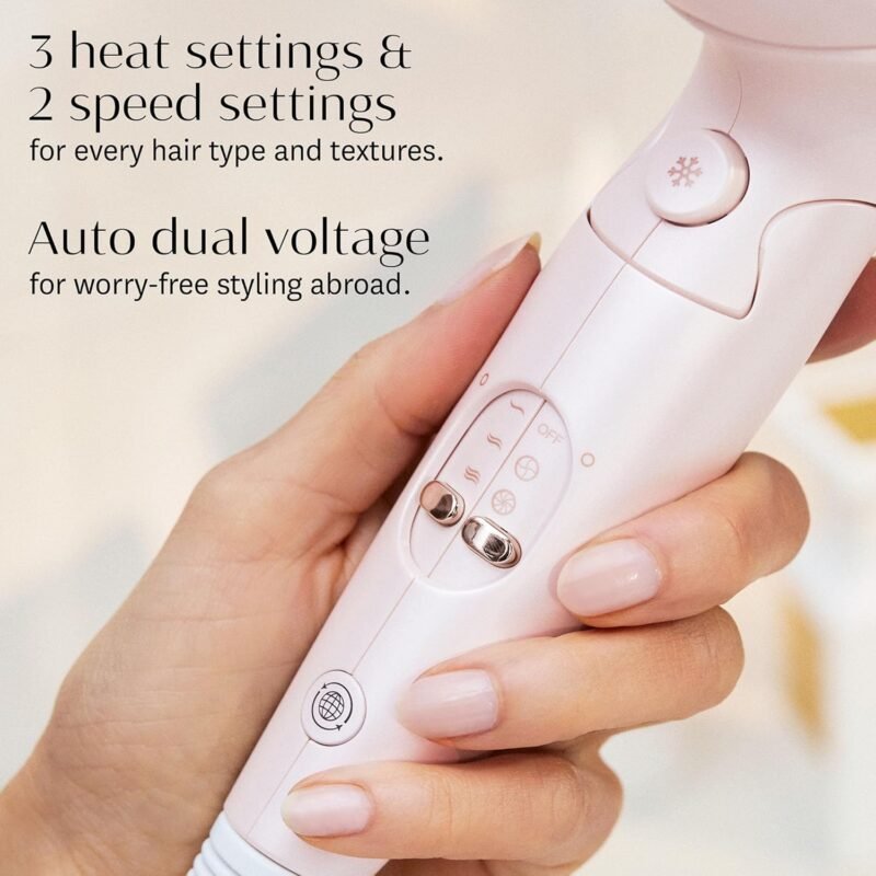 T3 Afar Lightweight Travel-Size Hair Dryer with Auto Dual Voltage, Folding Handle, Fast Drying, Lightweight and Ergonomic, Frizz Smoothing, Multiple Heat and Speed Combinations - Image 3