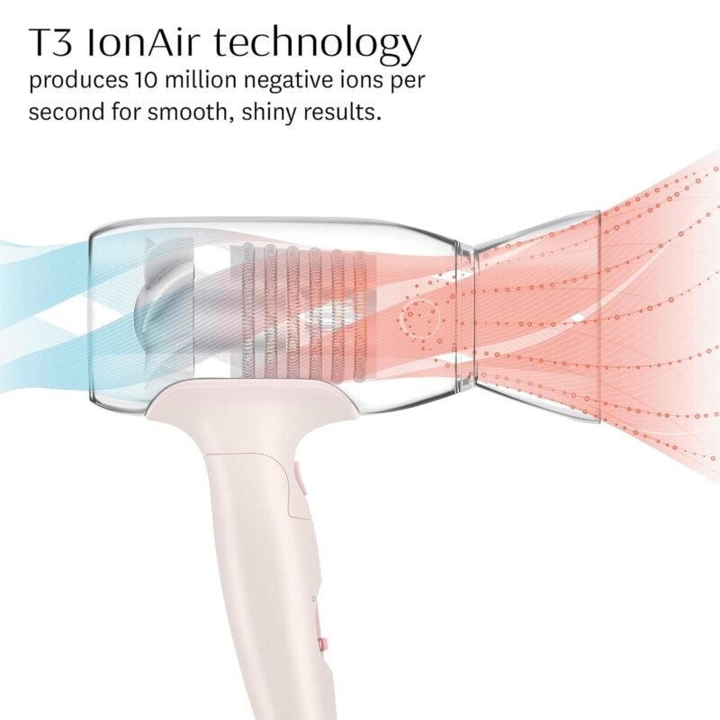 T3 Afar Lightweight Travel-Size Hair Dryer with Auto Dual Voltage, Folding Handle, Fast Drying, Lightweight and Ergonomic, Frizz Smoothing, Multiple Heat and Speed Combinations - Image 8