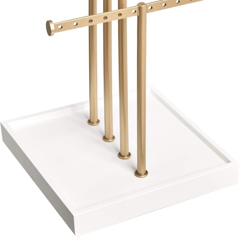 Amazon Basics Four-Tier Jewelry Tree Stand - White/Brass - Image 3