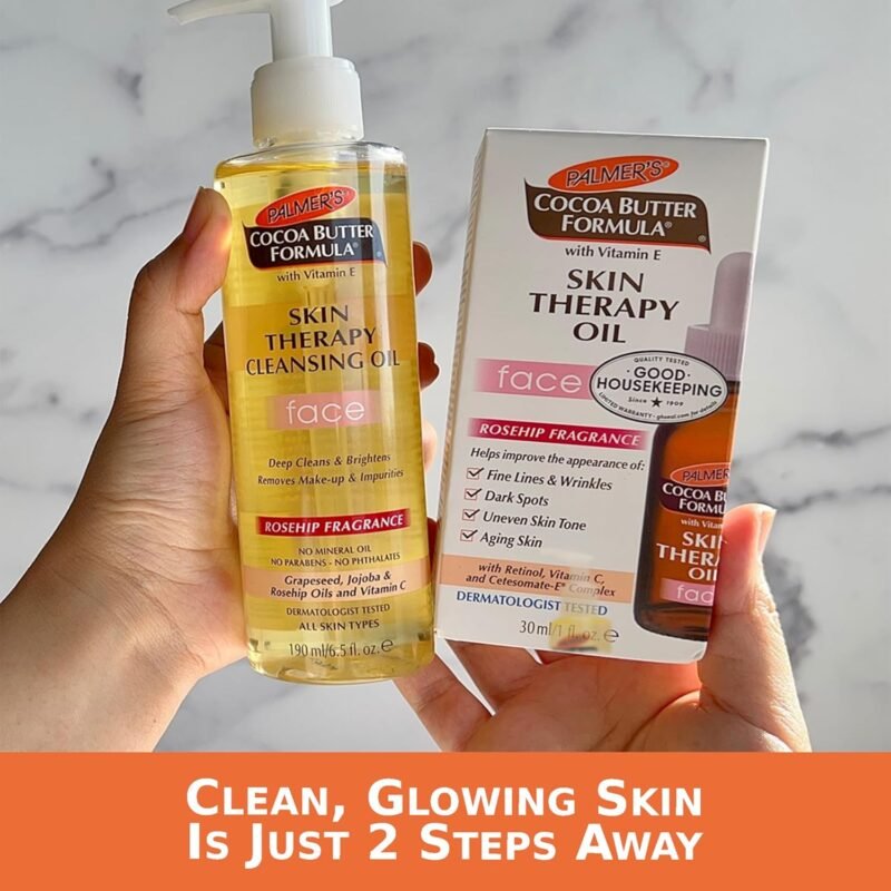 Palmer's Cocoa Butter Skin Therapy Cleansing Facial Oil, Gentle Makeup Remover for Face, Rosehip Fragrance, 6.5 Ounce - Image 6