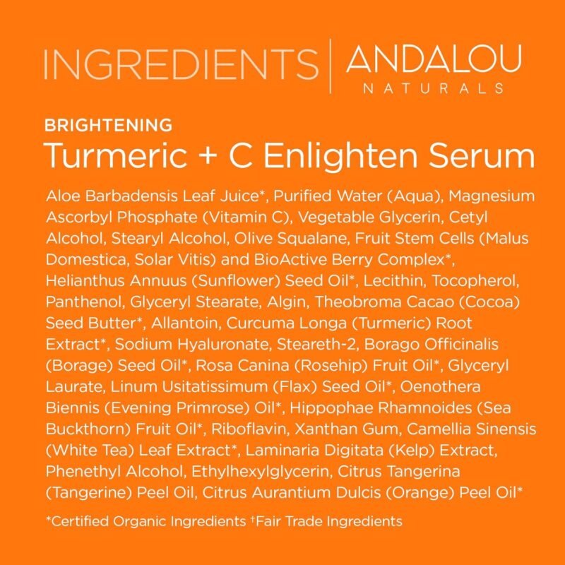 Andalou Naturals Turmeric + C Enlighten Serum, Skin Smoothing Serum with Vitamin C & Turmeric, Anti Aging Skin Care, Diminish Sun Damage and Refine Skin, 1.1 Fl Oz - Image 7