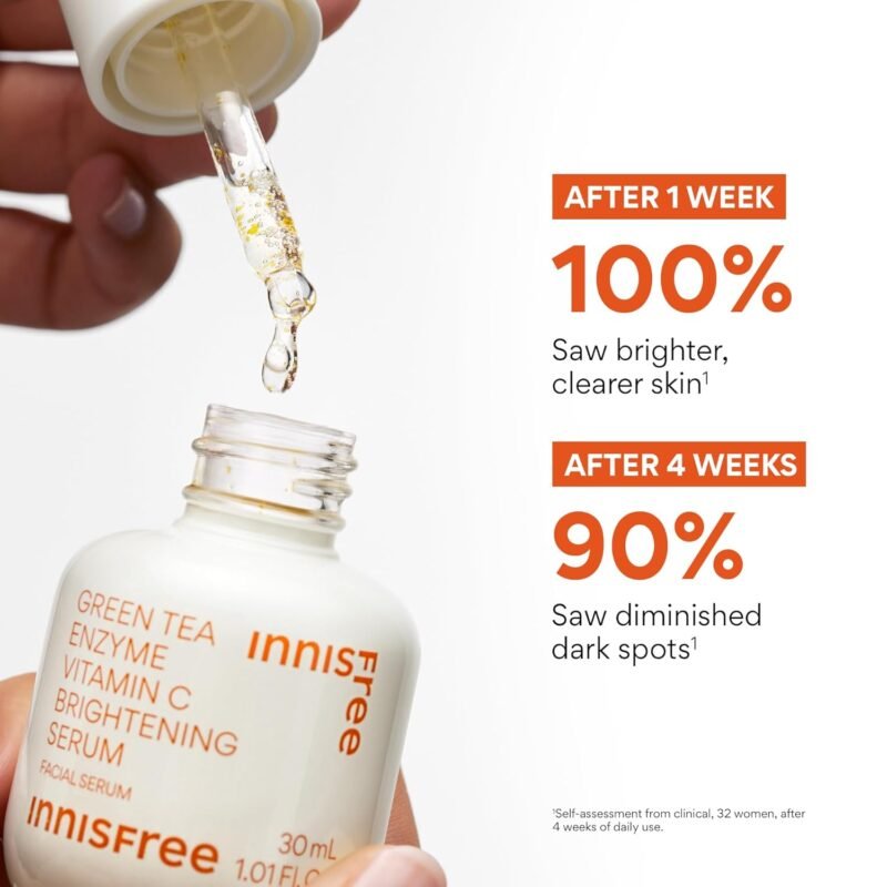 innisfree Green Tea Enzyme Vitamin C Serum for Dark Spot Fading, Korean Face Serum for Glow and Radiance - Image 5