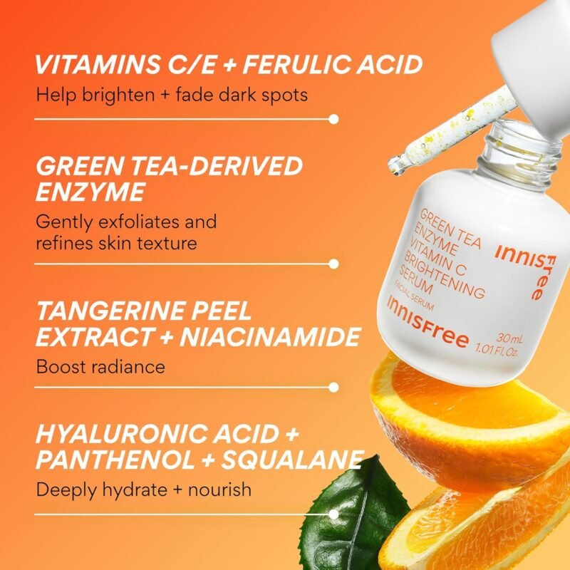 innisfree Green Tea Enzyme Vitamin C Serum for Dark Spot Fading, Korean Face Serum for Glow and Radiance - Image 7