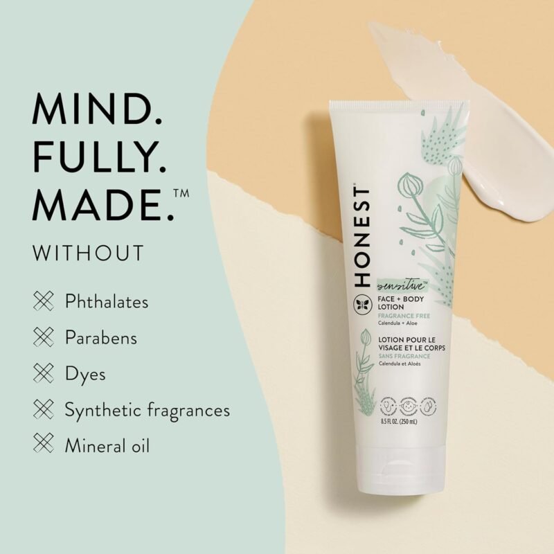 The Honest Company Hydrating Face + Body Lotion | Fast Absorbing, Naturally Derived, Hypoallergenic | Fragrance Free Sensitive, 8.5 fl oz - Image 5
