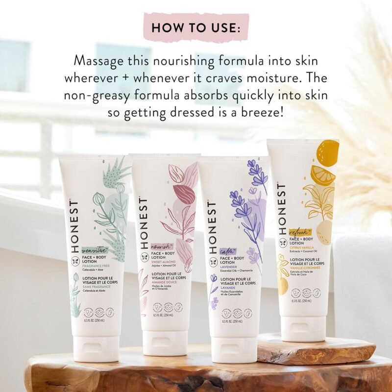 The Honest Company Hydrating Face + Body Lotion | Fast Absorbing, Naturally Derived, Hypoallergenic | Fragrance Free Sensitive, 8.5 fl oz - Image 6