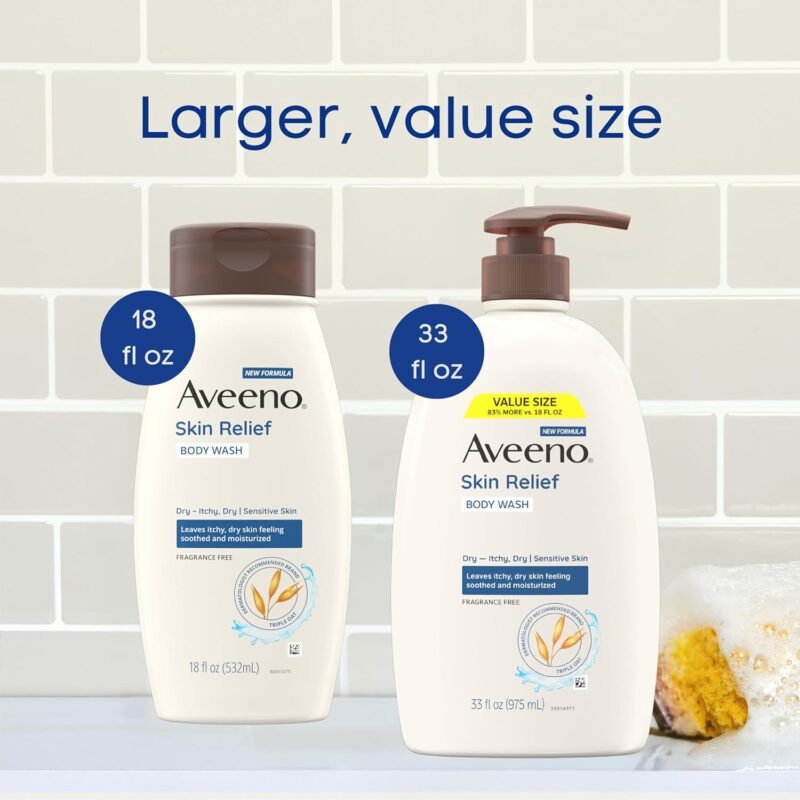 Aveeno Skin Relief Fragrance-Free Body Wash with Triple Oat Formula, Gentle Daily Cleanser for Sensitive Skin Leaves Itchy, Dry Skin Soothed & Feeling Moisturized, Sulfate-Free, 33 fl. oz - Image 6