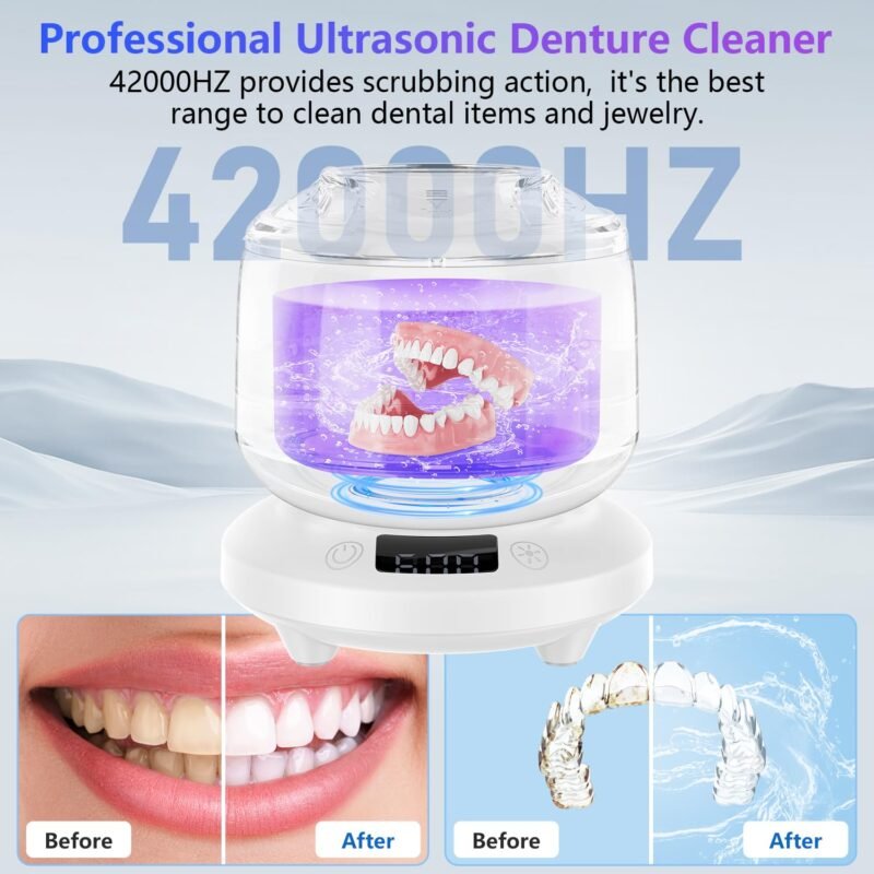 2025 Ultrasonic Retainer Cleaner for Dentures & Aligner, Durable Removable Base and Top Cover, Denture Cleaner Machine with 4 Modes for Mouth Guards, Jewelry, Rings, etc (White) - Image 4