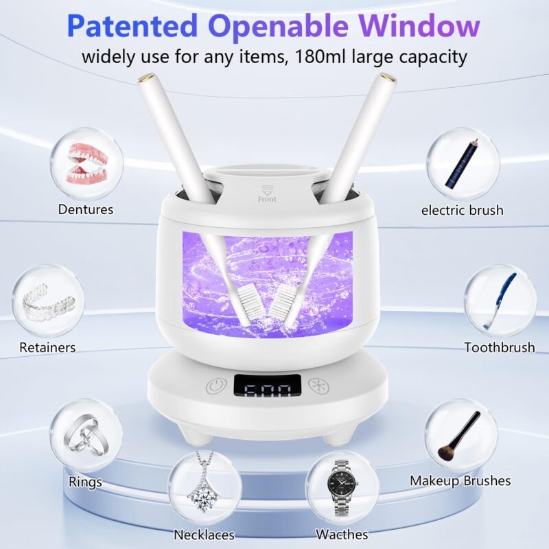2025 Ultrasonic Retainer Cleaner for Dentures & Aligner, Durable Removable Base and Top Cover, Denture Cleaner Machine with 4 Modes for Mouth Guards, Jewelry, Rings, etc (White) - Image 8