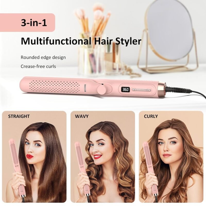 360° Airflow Styler Curling Iron - 1.25 Inch Hair Straightener and Curler 2 in 1 with Vented Cool Air to Lock in Style, Extra LongFlat Iron Curling Wand, Dual Voltage for Europe Travel - Image 3
