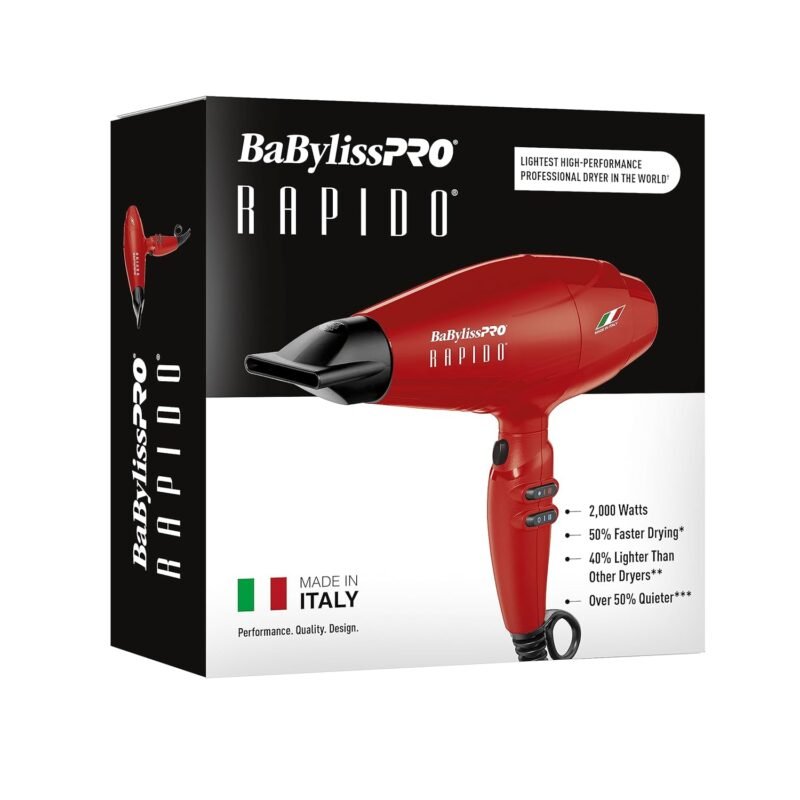 BaBylissPRO Nano Titanium Italian Rapido Hair Dryer - Professional, Lightweight 2000 Watt Blow Dryer - Image 2