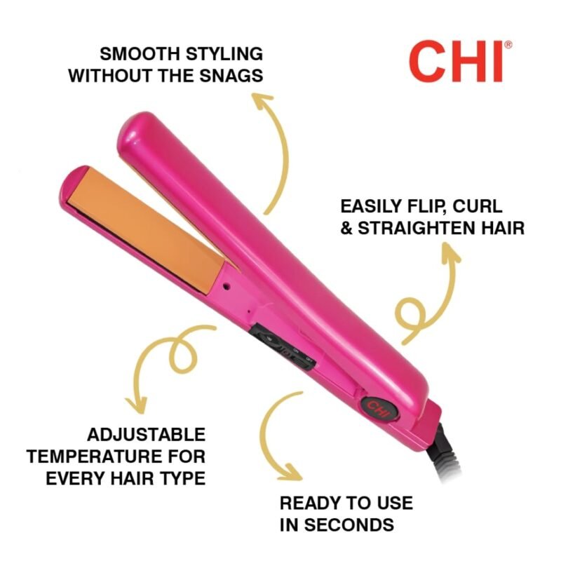 CHI Tourmaline Ceramic Hair Straightening Flat Iron | 1" Plates | Pure Pink | Professional Salon Model Hair Straightener - Image 2