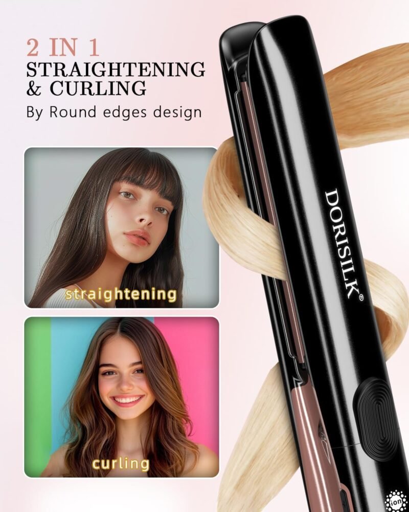 DORISILK 500 Degree High Temp Professional Hair Straightener，30s Fast Heating Ceramic Flat Iron ，2 in 1 Hair Straightener and Curler，Plasma Flat Iron Get Frizz-Free ，Dual Voltage for Travel Using - Image 2