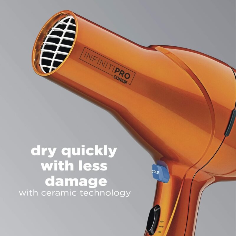 INFINITIPRO by CONAIR Hair Dryer with Diffuser | Salon Performance AC Motor Blow Dryer | Includes Diffuser, Concentrator and Bonus Blow-Out Brush | Orange | Packaging May Vary - Image 2