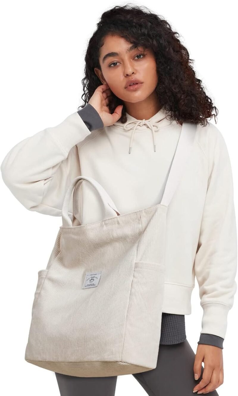 KALIDI Corduroy Tote Bag, Large Messenger Bag Shoulder Hobo Anti Splash Crossbody Zipper Bag Casual Work Shopping Women - Image 2