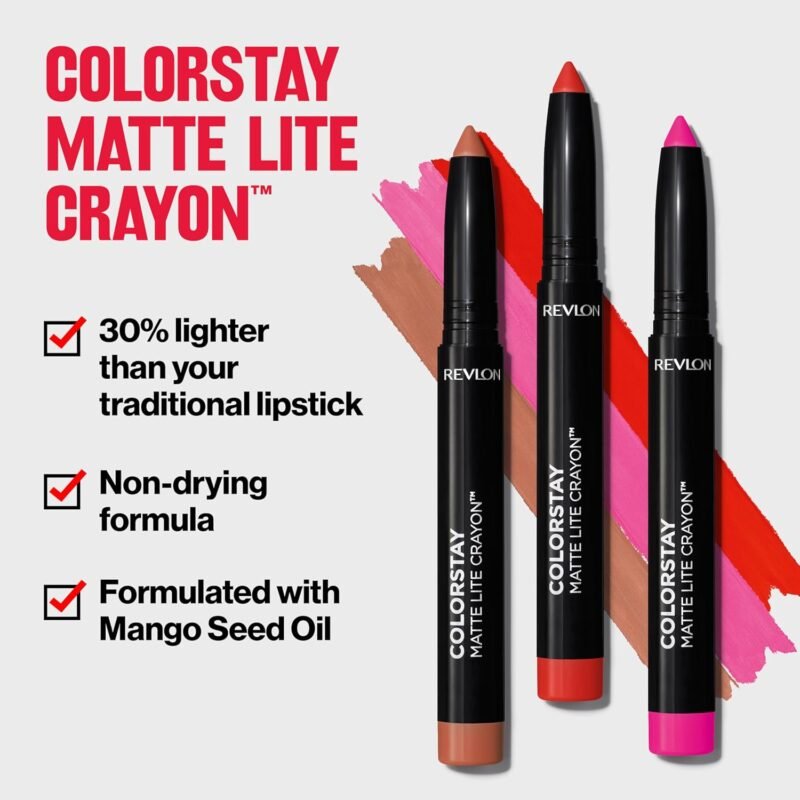 REVLON ColorStay Matte Lite Crayon Lipstick with Built-in Sharpener, Smudge-proof, Water-Resistant Non-Drying Lipcolor, 006 Lift Off, 0.049 oz (Pack of 2) - Image 2
