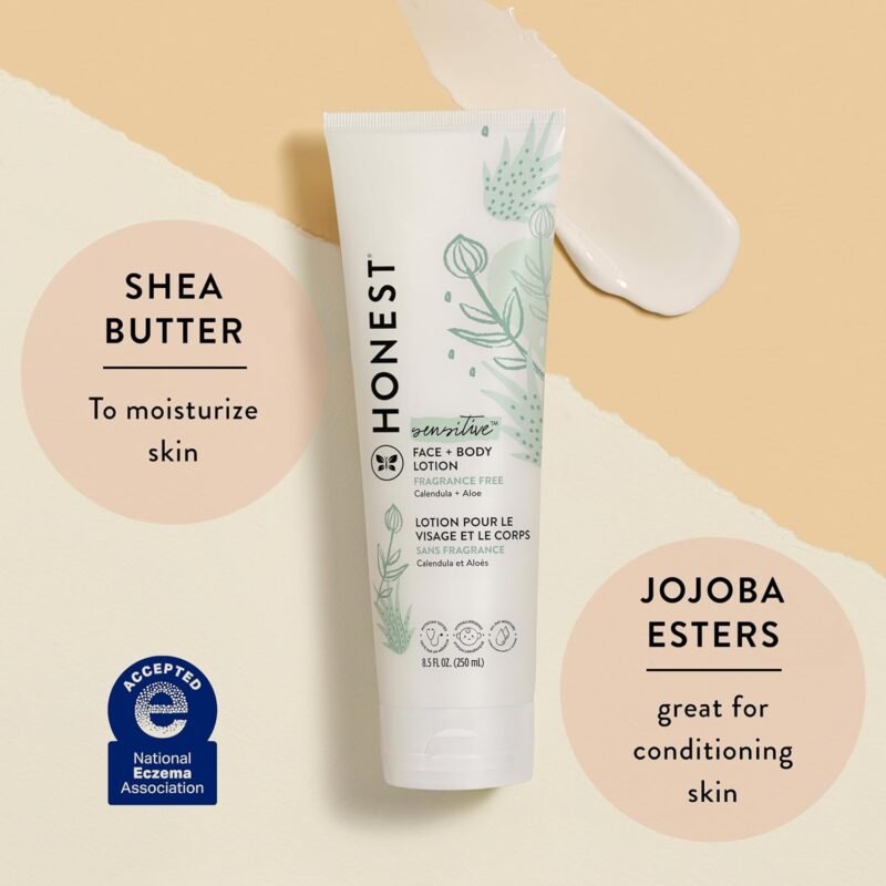 The Honest Company Hydrating Face + Body Lotion | Fast Absorbing, Naturally Derived, Hypoallergenic | Fragrance Free Sensitive, 8.5 fl oz - Image 2