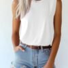Ficerd 4 Pack Women's Sleeveless Tops, Casual Summer Loose Fit T Shirts Solid Color Tunic Tank Tops Ladies' Crew Neck Tee - Image 5