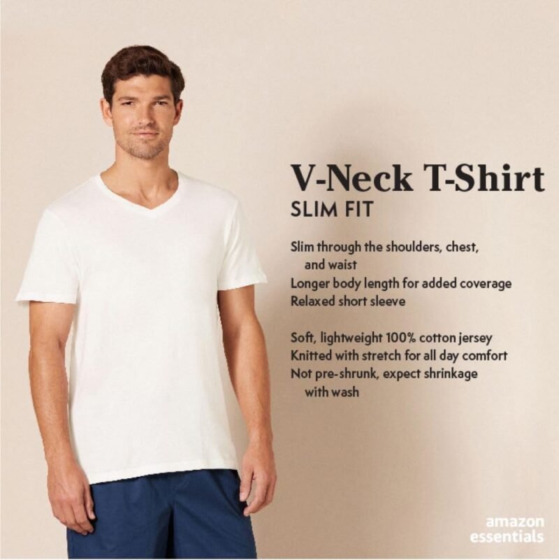 Amazon Essentials Men's V-Neck Undershirt, Breathable, Cotton, Pack of 6 - Image 2