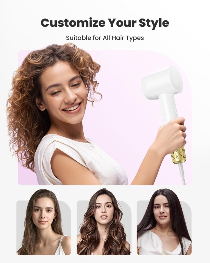 Mera Salon-Grade Hair Dryer, M3, 30s/2mins/5mins Fast-Drying Blow Dryer with Magnetic Nozzle & Thermo-Control, Frizz-Free Shine - Ionic Hairdryers for Traveling, 58dB Quiet, 1500W, Pearl White - Image 5