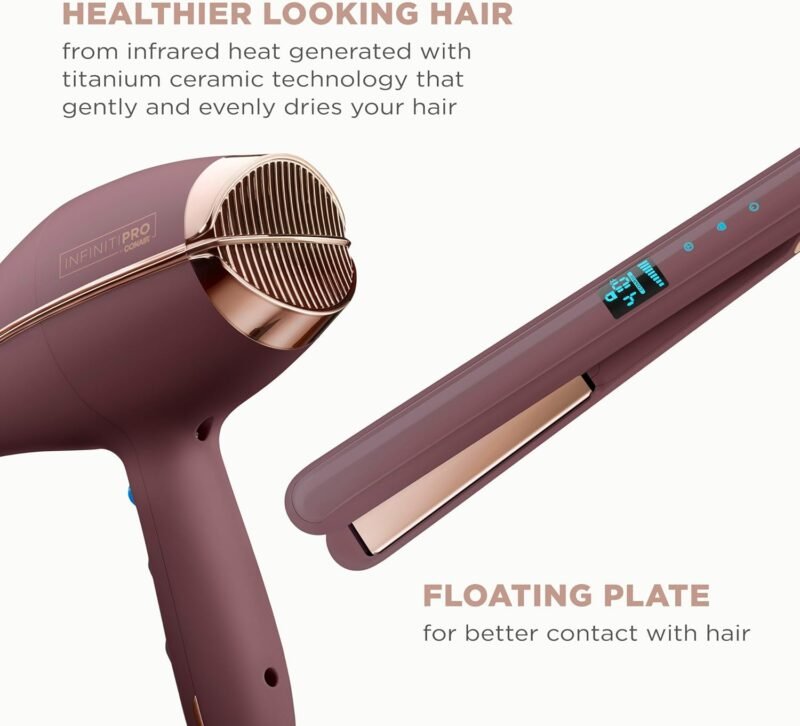 Conair Limited Edition Bundle | INFINITIPRO by CONAIR Hair Dryer with Diffuser - and - Conair Double Ceramic 1-inch Digital Flat Iron | Plum | Amazon Exclusive - Image 5